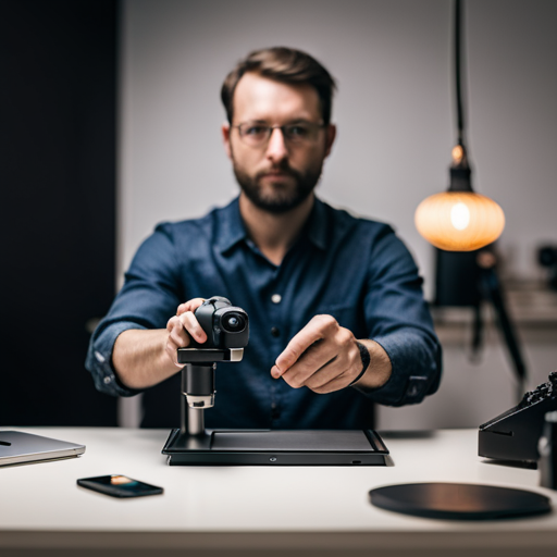 An image of a designer using a 3D scanner to capture the dimensions of a person's hand to create a custom ergonomic product, with a focus on the scanning process and the digital rendering of the hand