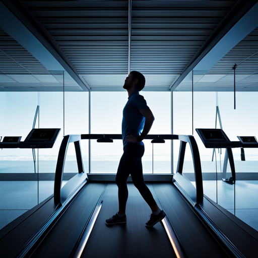 An image of a person walking on a treadmill while being scanned by 3D motion capture cameras