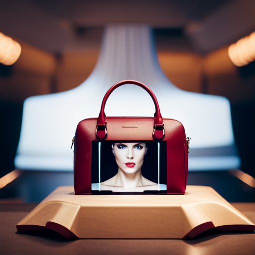 An image of a high-end luxury handbag being scanned by a 3D scanner